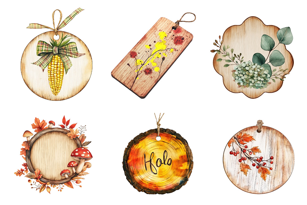 Vintage Wooden Autumn Tags Clipart, an Illustration by CreationArt (Photo 5 of 5)
