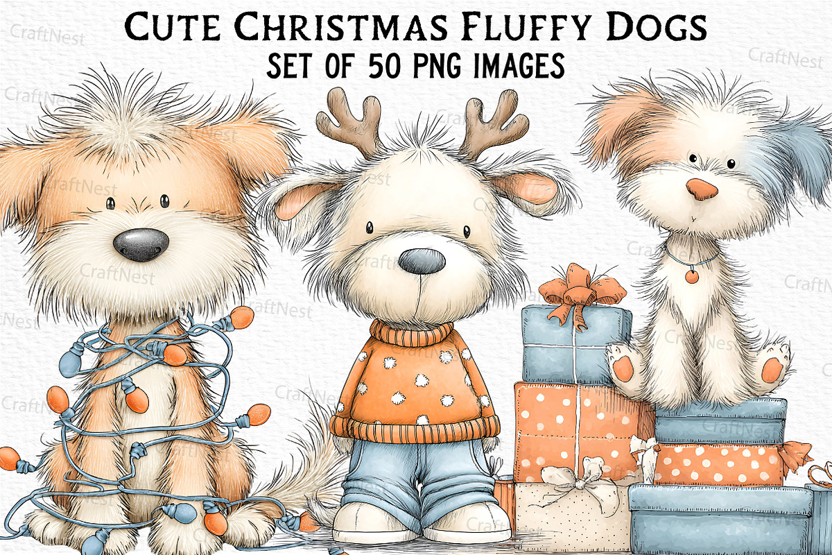Cute Christmas Fluffy Dogs, an Illustration by Craft Nest (Photo 1 of 6)