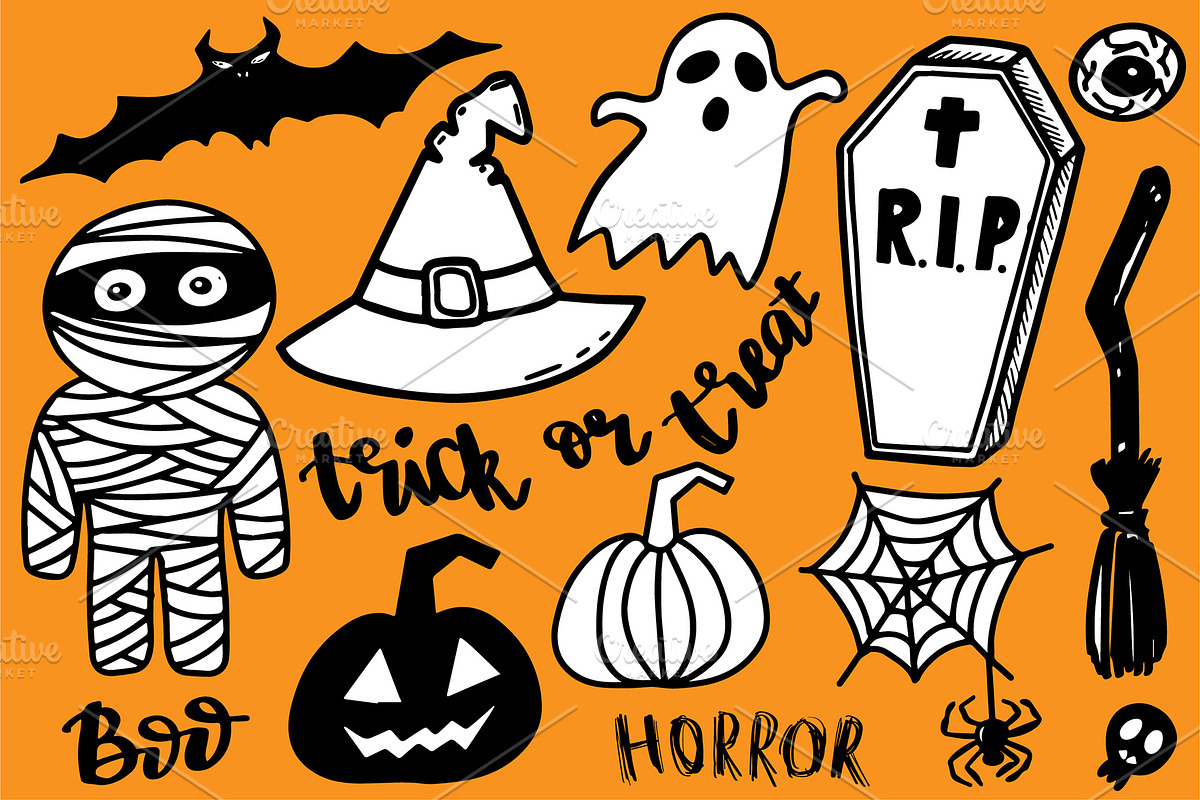 Halloween Doodle Clipart PNG Vector, an Illustration by mcherevan (Photo 2 of 2)