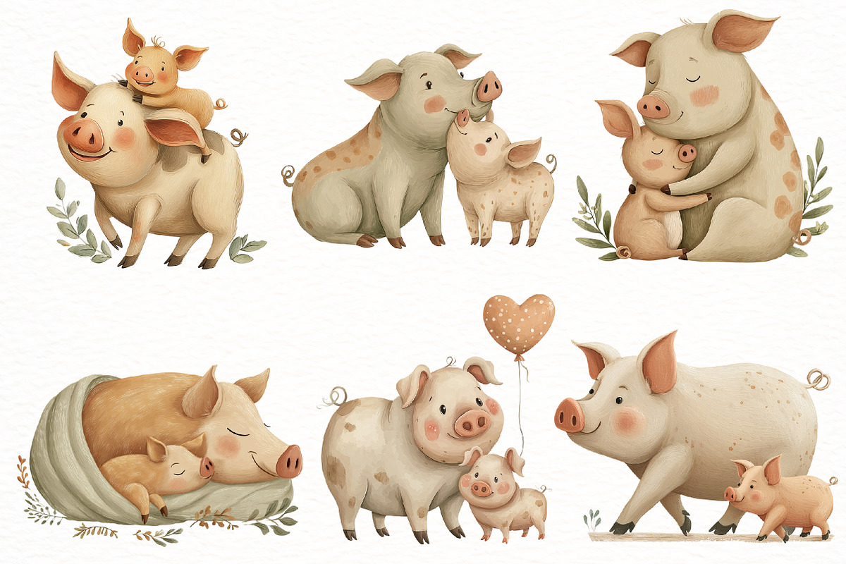 Pig Mother's Day pig Clipart, an Illustration by Designworld (Photo 2 of 8)