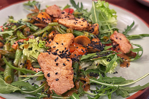 Pork salad with green beans and arugula, a Food & Drink Photo by Olena Rudo