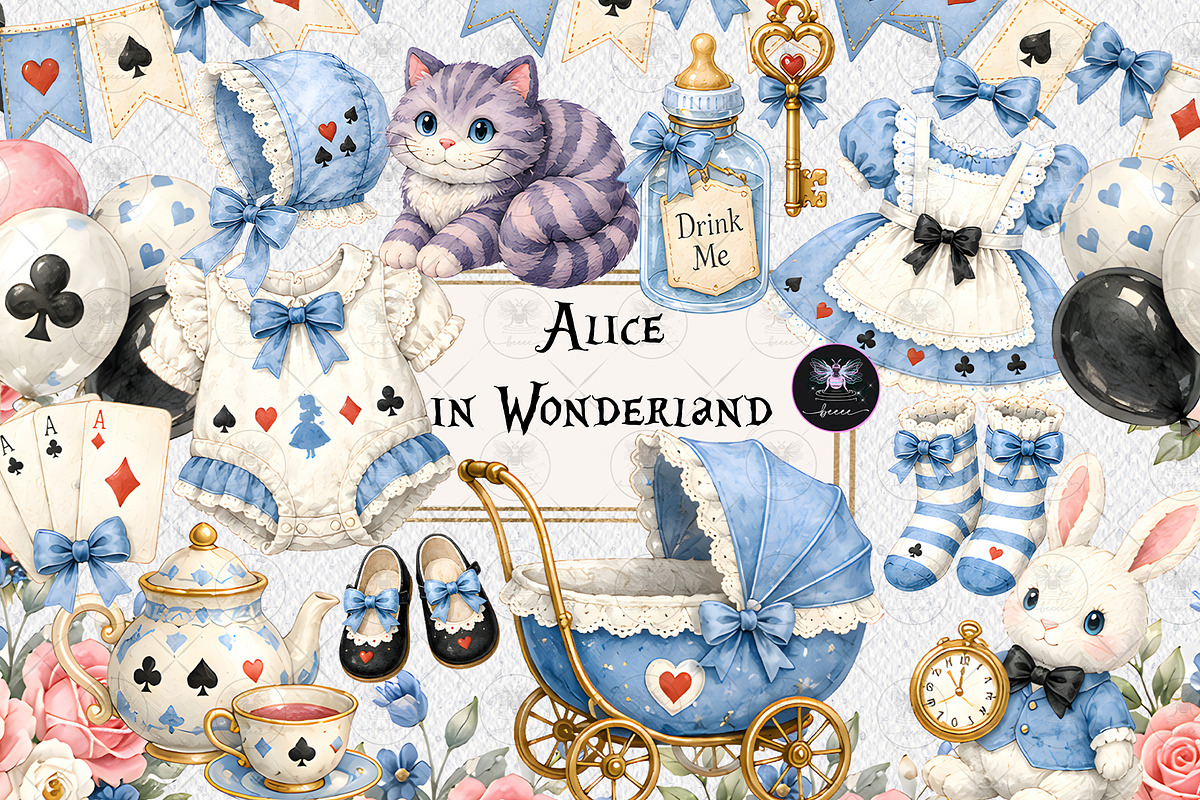 Alice in Wonderland Baby Clipart, a Decorative Illustration by BigCakeBee (Photo 1 of 4)
