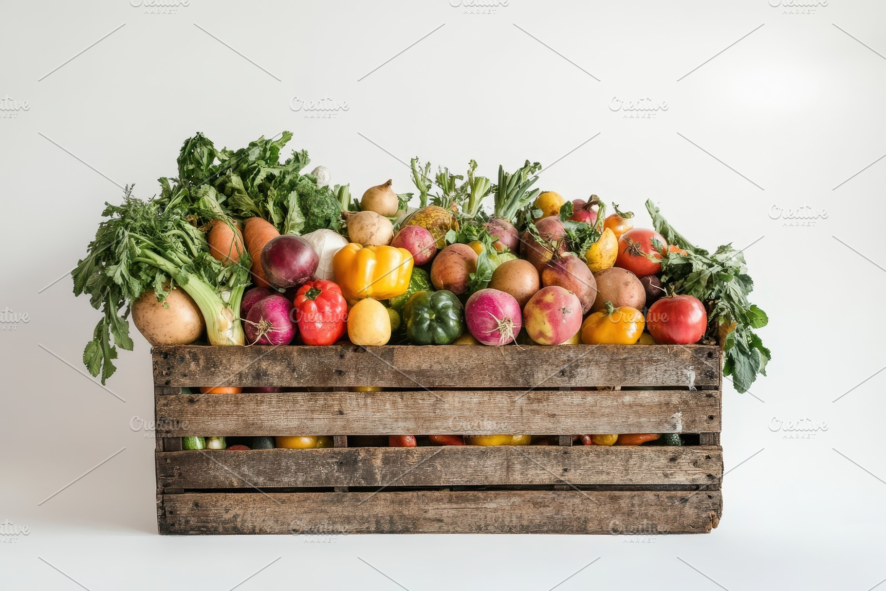 Rustic wooden crate overflowing, a Photo by Pavel_design