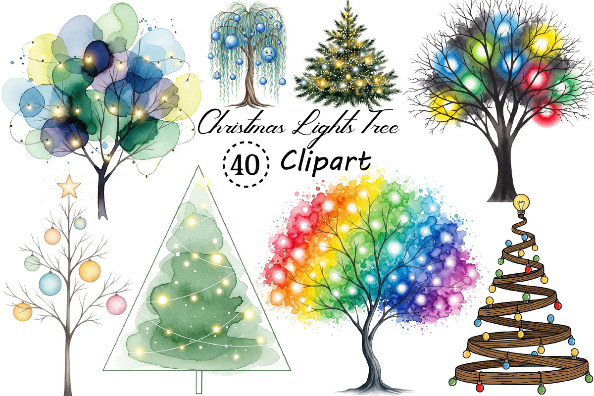 Christmas Lights Tree Clipart PNG, an Illustration by Creative Art (Photo 1 of 11)