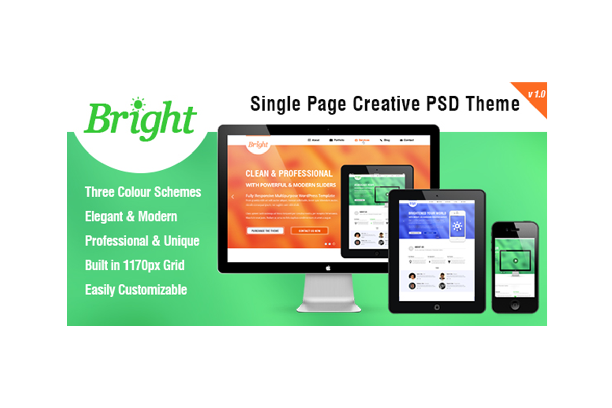 Bright - Single Page PSD Template, a Websites & App Template by Metrothemes (Photo 1 of 5)