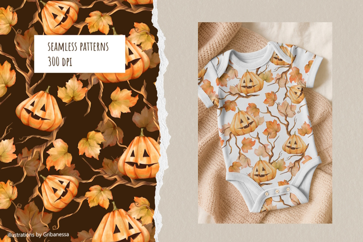 Pumpkin Seamless Pattern Set, a Pattern Graphic by Gribanessa (Photo 2 of 4)