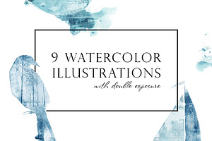 Watercolor blue illustrations