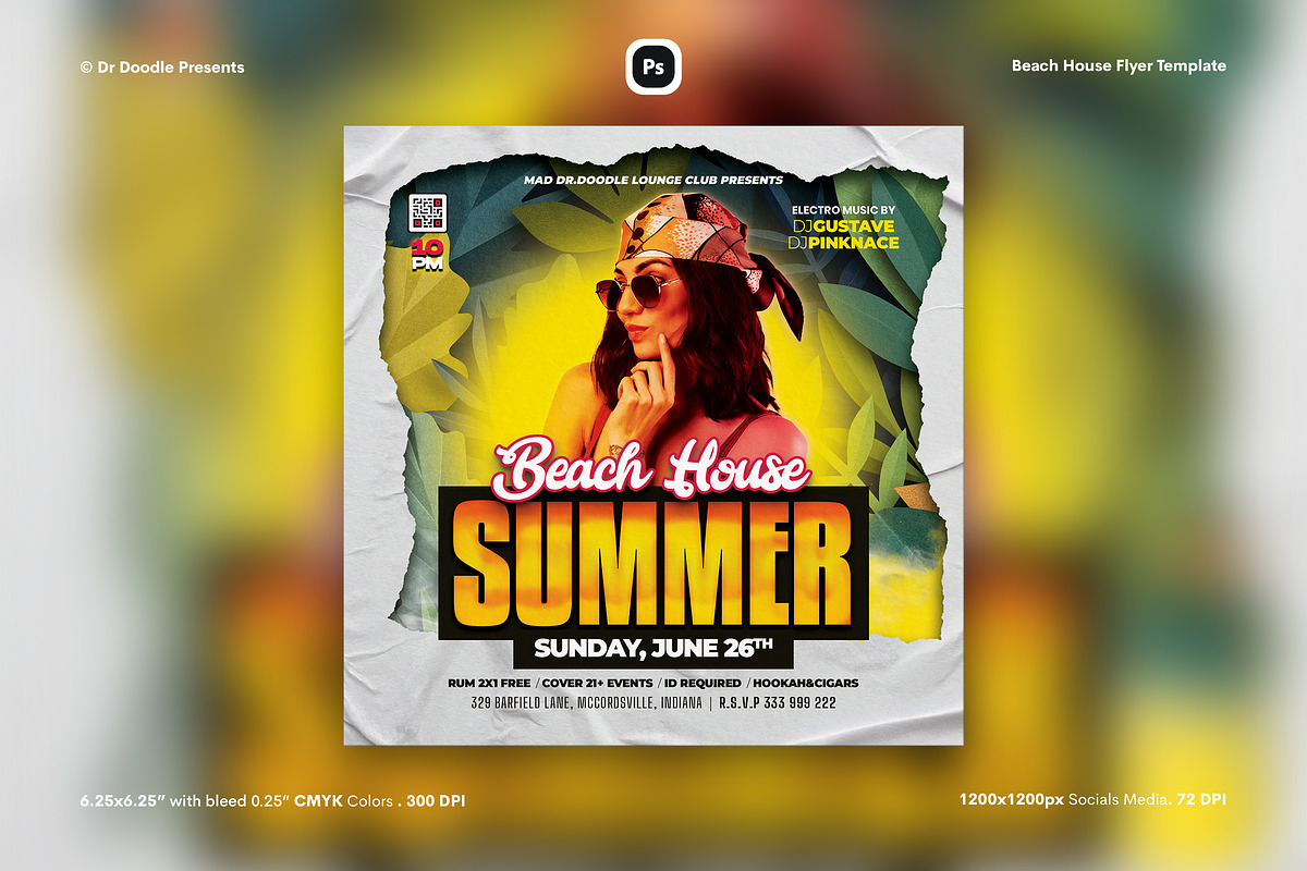 Beach House Flyer & Social Media, a Flyer Template by iDoodle Studio