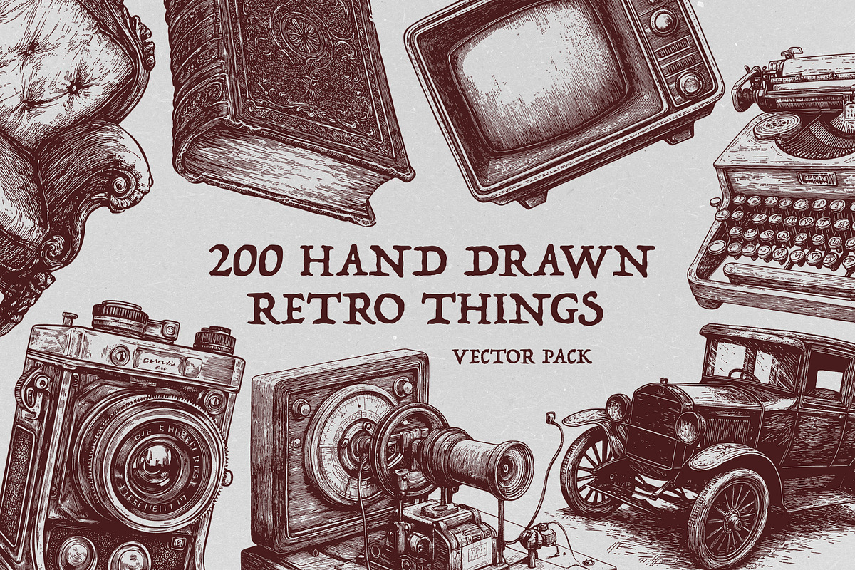 Hand Drawn Retro Things Vector Pack, an Object Illustration by Alternate Studio (Photo 1 of 6)