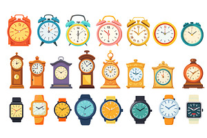 Flat clocks. Electric watches wall, an Object Illustration by Stock-Smart-Start