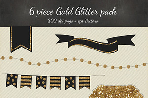 Gold Glitter Vectro PNG 6 Pack