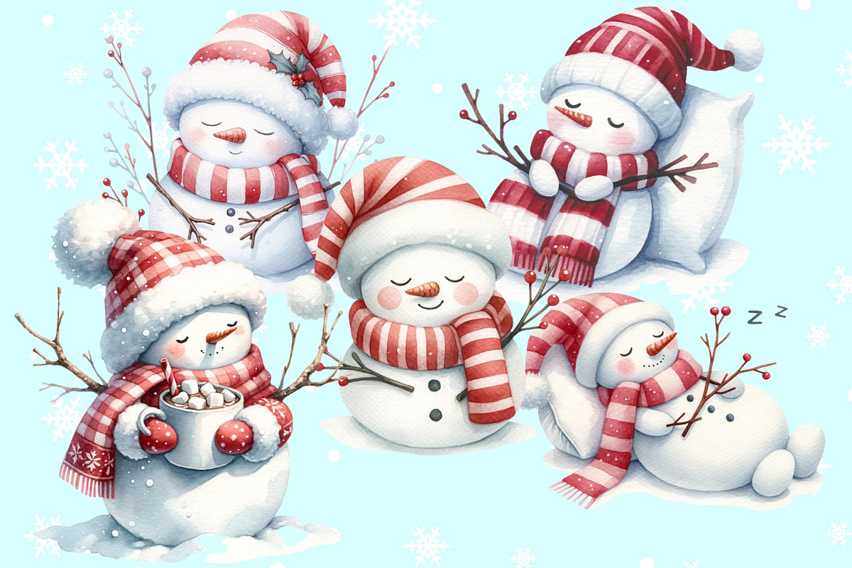 37 Adorable watercolor snowmen, a Seasonal Illustration by Cute Little Workshop (Photo 3 of 8)