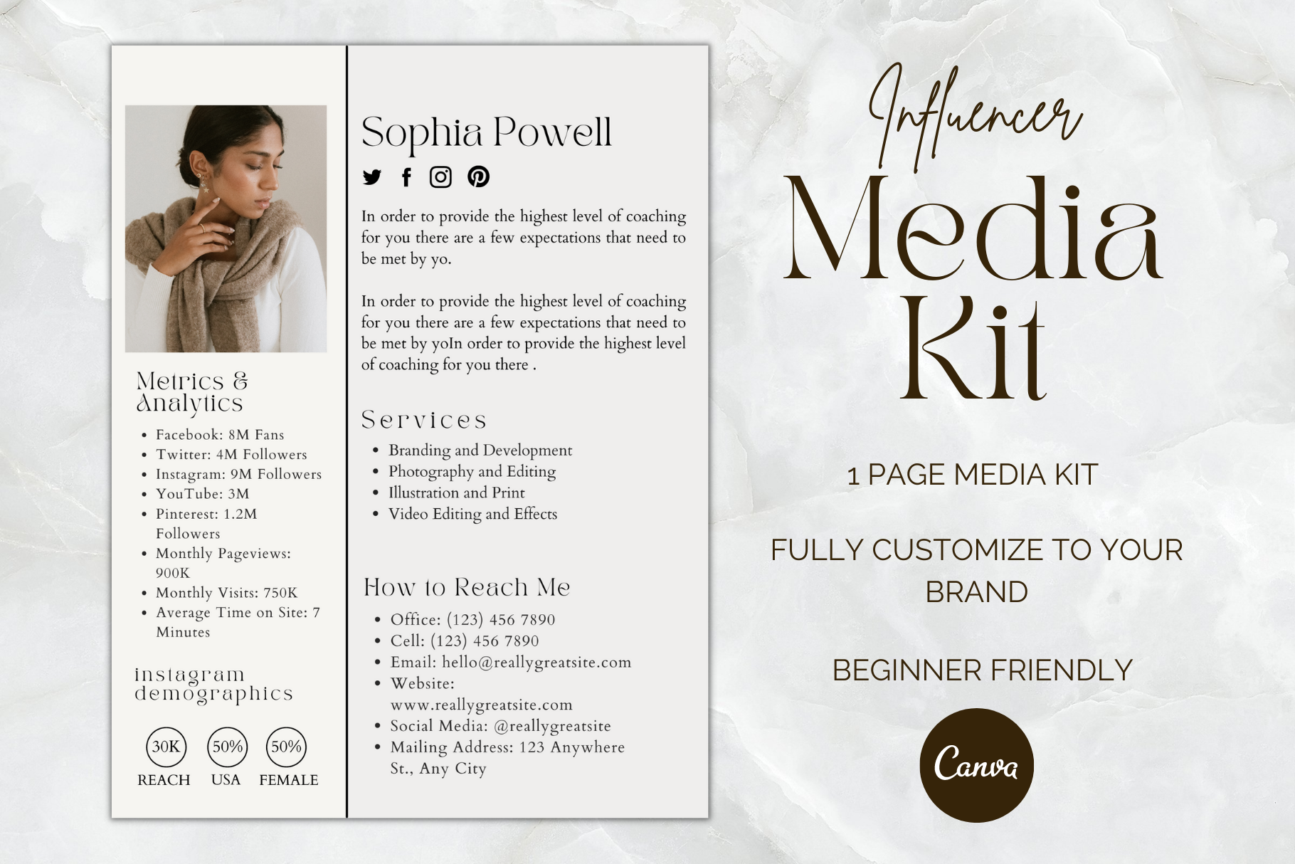 1 Page Media Kit Template Canva by Social Assumptions | Creative Market