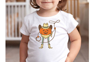 Halloween Pumpkin Cute Cowboy Print