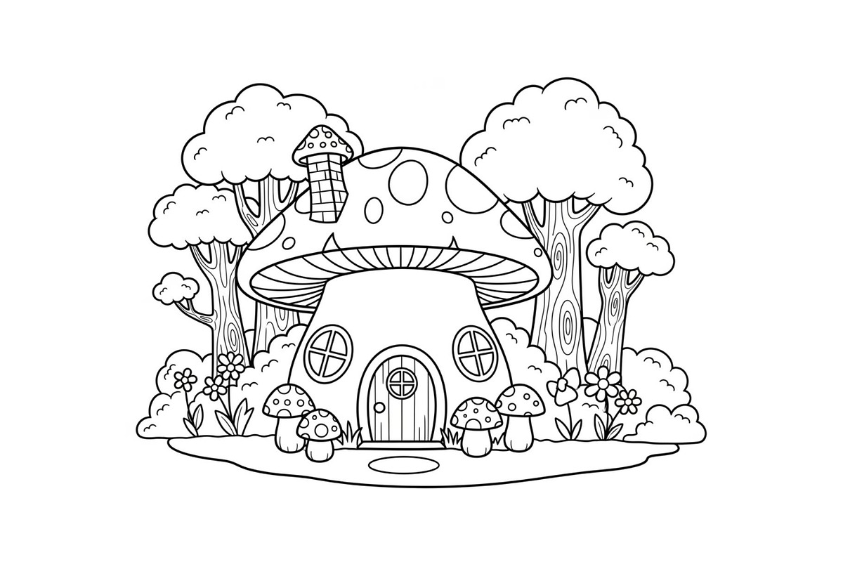 Whimsical Mushroom House Line Art bu, an Illustration by Designs_River (Photo 29 of 51)