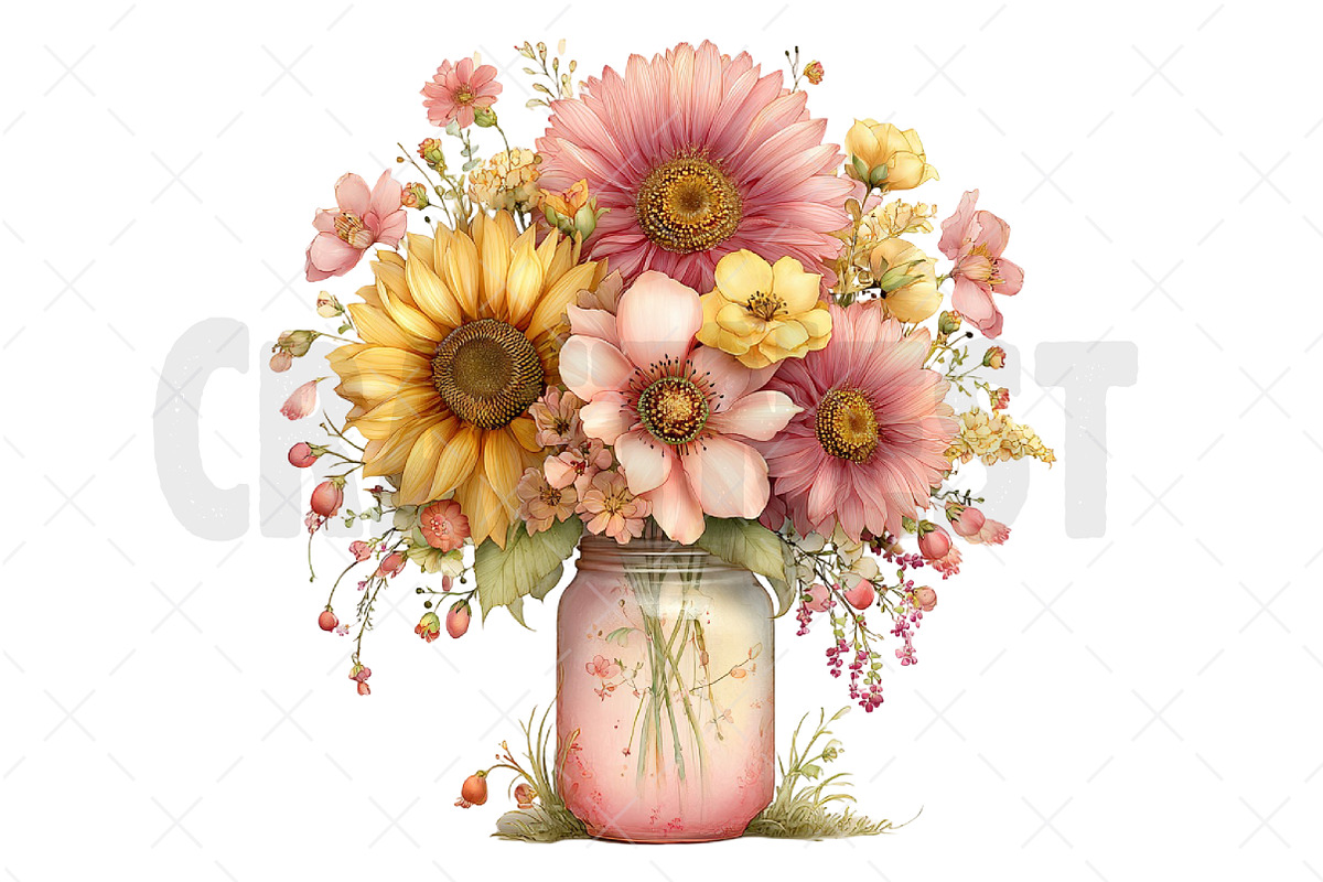 Watercolor Spring Mason Jar Clipart, an Illustration by Craft Nest (Photo 12 of 12)