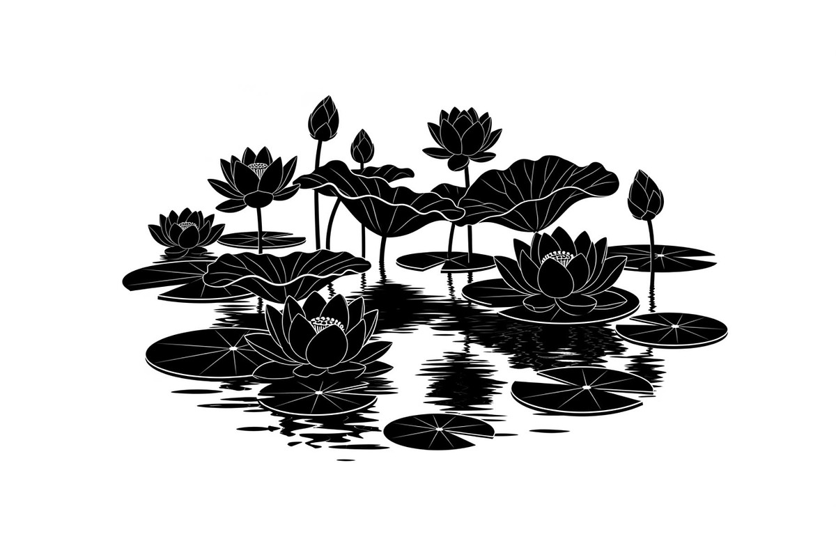 Lotus Pond Silhouette SVG Bundle, an Illustration by yasushie (Photo 6 of 31)