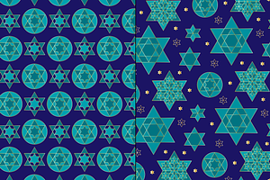 Blue Gold Jewish Star Patterns