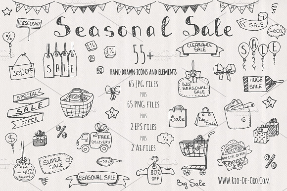 55 Seasonal Sale Hand Drawn Icons