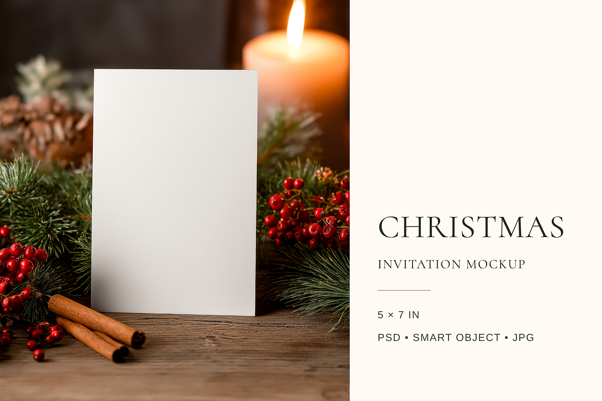 Rustic Christmas Card Mockup 5x7 in, an Advertising Mockup by Serenefeeling (Photo 1 of 7)