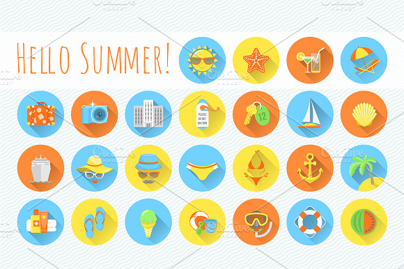 Flat Round Summer Beach Icons