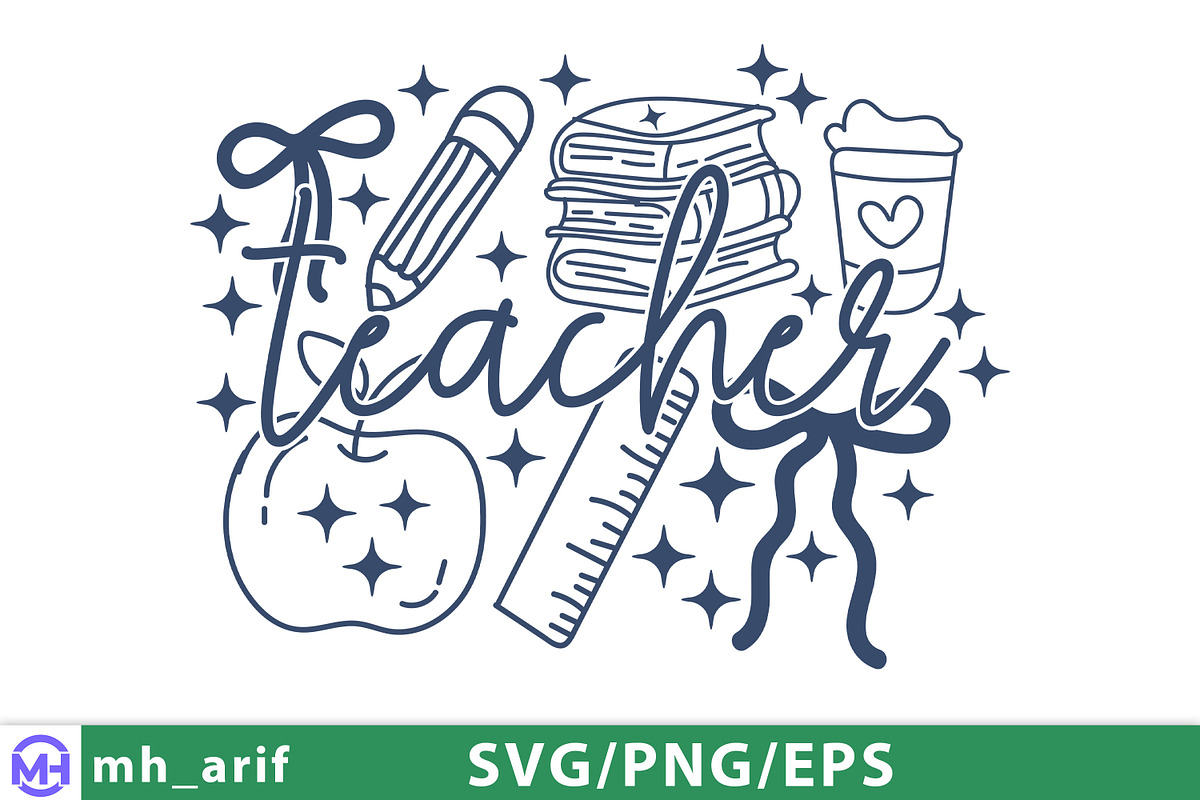 Teacher Life Doodle Coquette Teacher, a Graphic by mh_arif (Photo 1 of 4)