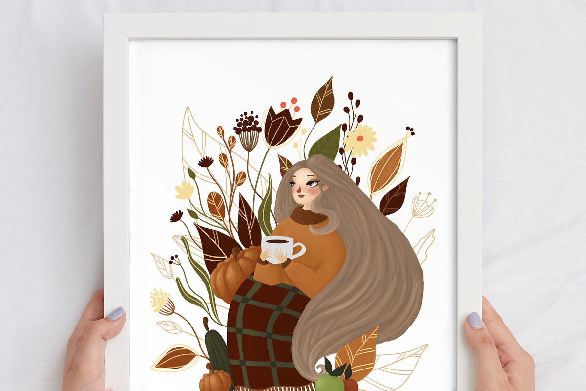 Fall Girl Autumn Leaves Poster Print, a Seasonal Illustration by Chloe's Illustrations (Photo 2 of 5)