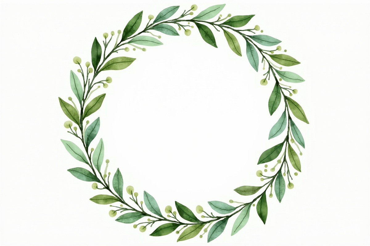 Green Watercolor Leaf Wreaths, an Illustration by Amazin_art (Photo 8 of 10)