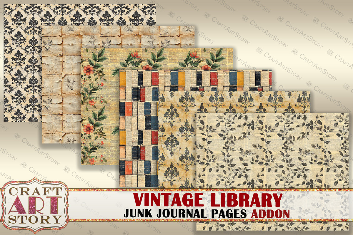 Library Junk Journal Pages ADDON, a Decorative Illustration by CraftArtStory (Photo 4 of 5)