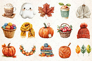 Watercolor Crochet Autumn Clipart, an Illustration by Rose Art (Thumbnail 2 of 8)