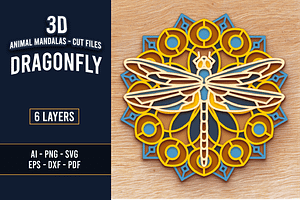 Dragonfly 3D Mandala - Laser cut