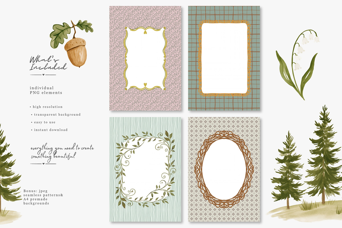 whimsical woodland clipart set, a Decorative Illustration by Patishop Art (Photo 6 of 15)