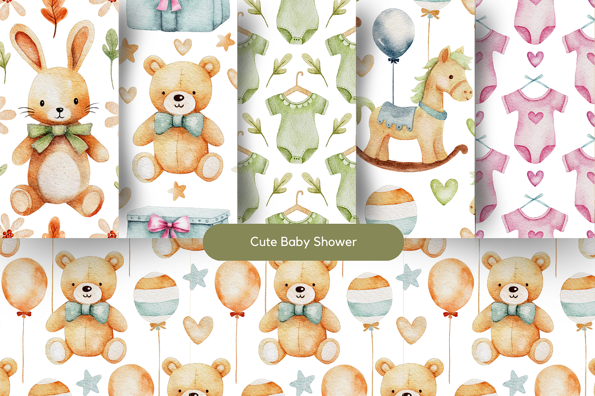 Watercolor Seamless Pattern Bundle, a Seasonal Illustration by Red Ink (Photo 14 of 14)