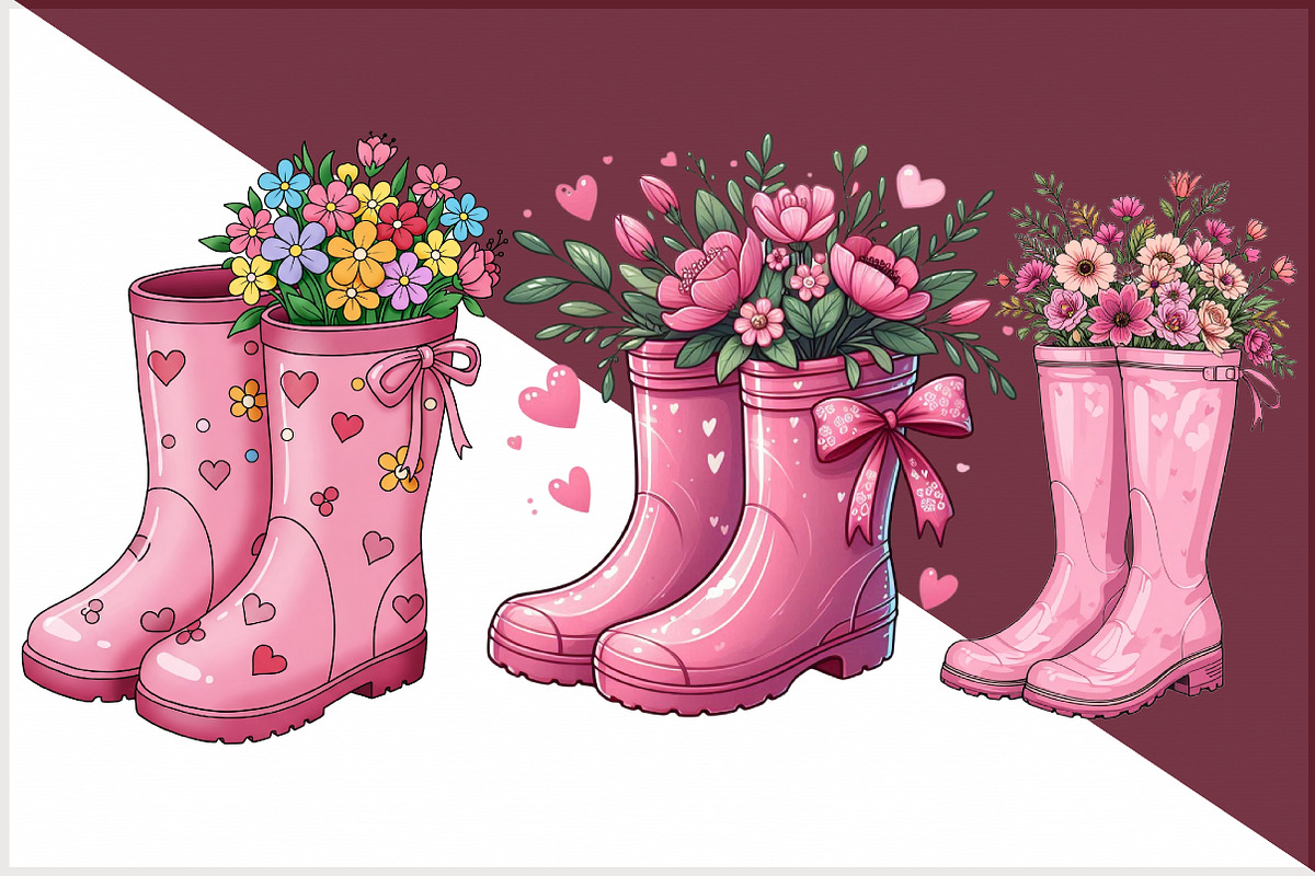 Pink Boots with Summer Flowers PNG, an Illustration by Sublimation Artist (Photo 3 of 6)