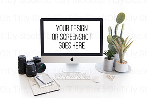 Modern White Desktop iMac Mockup, a Mac Mockup by OhTilly
