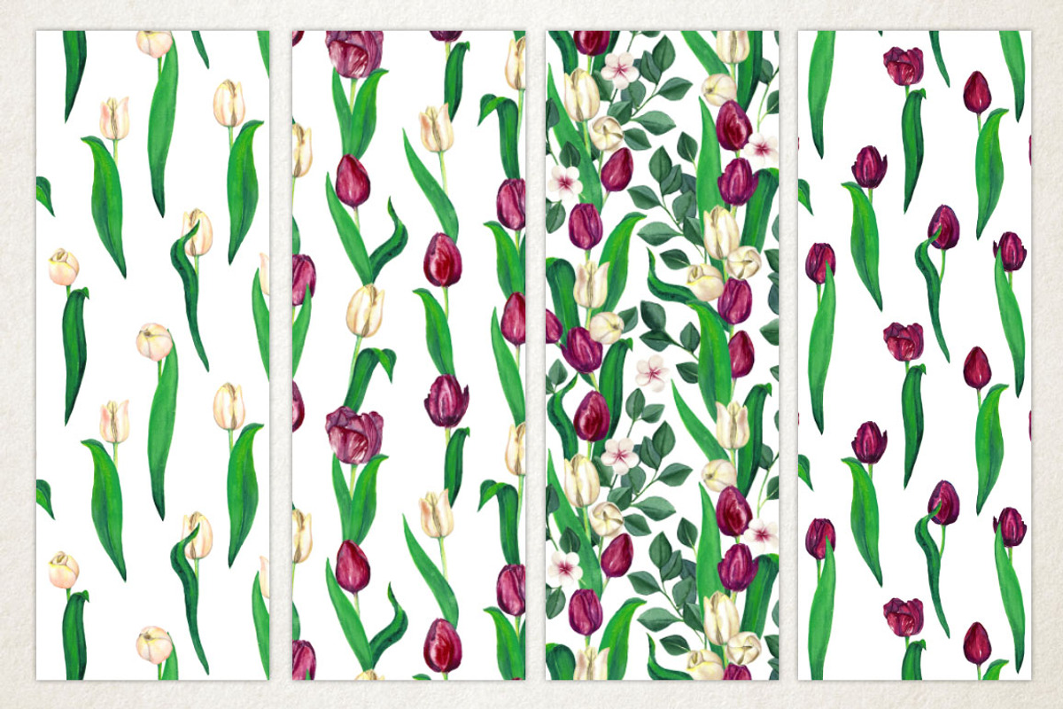 Burgundy and Cream Tulips Patterns, a Pattern Graphic by WBS Design (Photo 3 of 4)