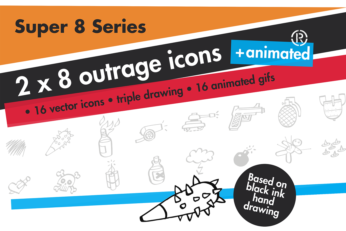 16 outrage vector icons, an Illustration by Inkoteka