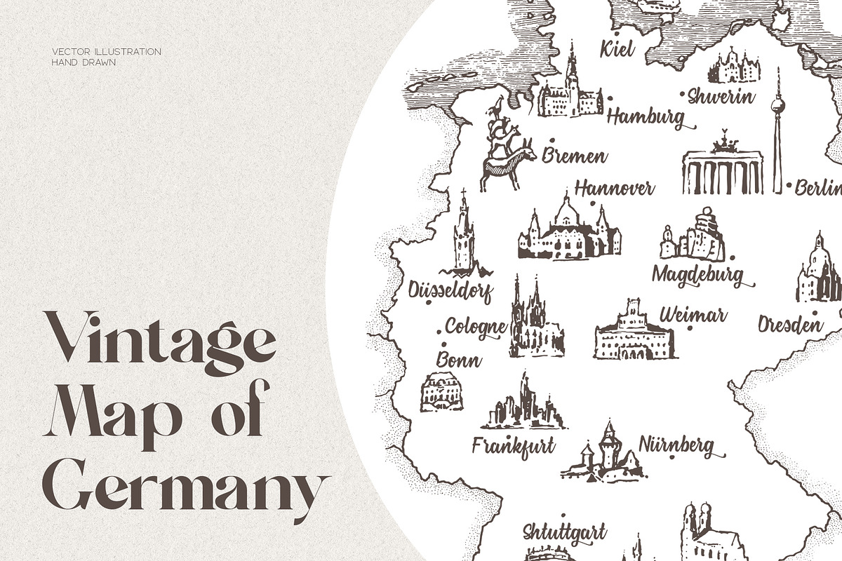 Old School Vintage Map Of Germany, an Education Illustration by TheMountBirdStudio (Photo 1 of 2)
