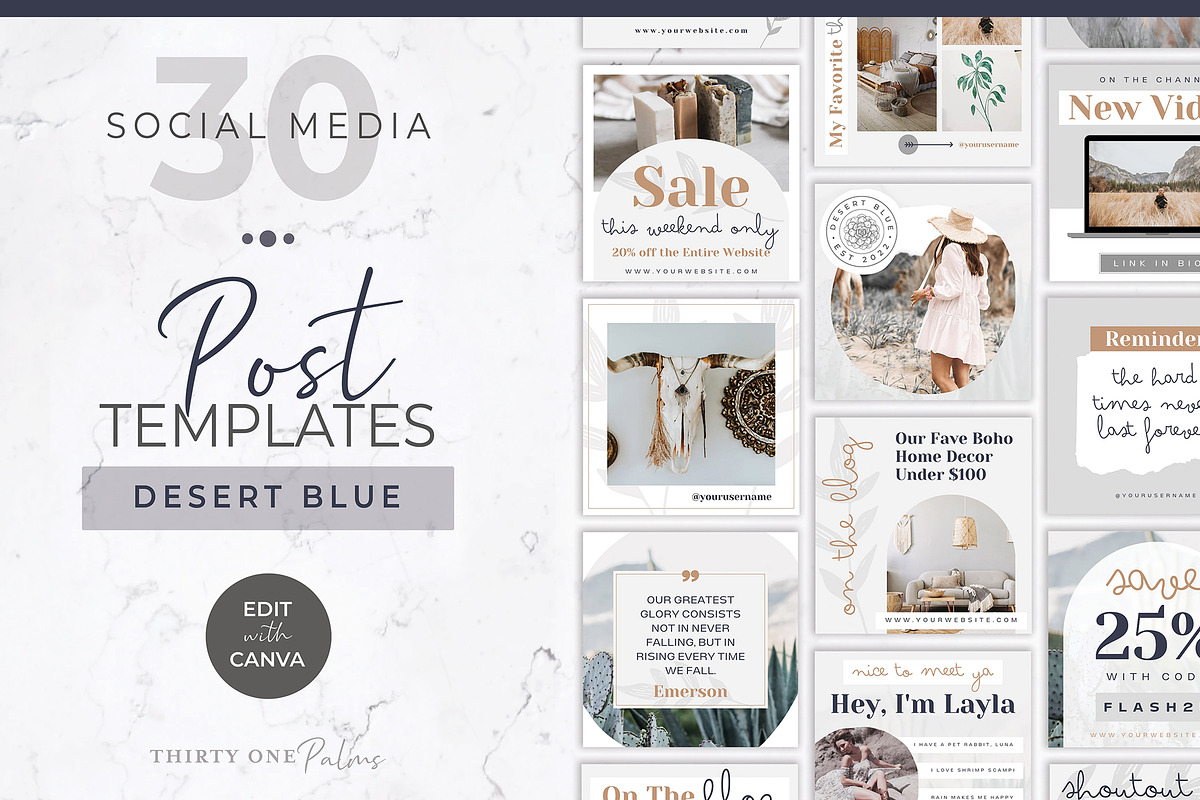 Instagram Posts for Canva | Blue, a Social Media Template by Thirty One ...