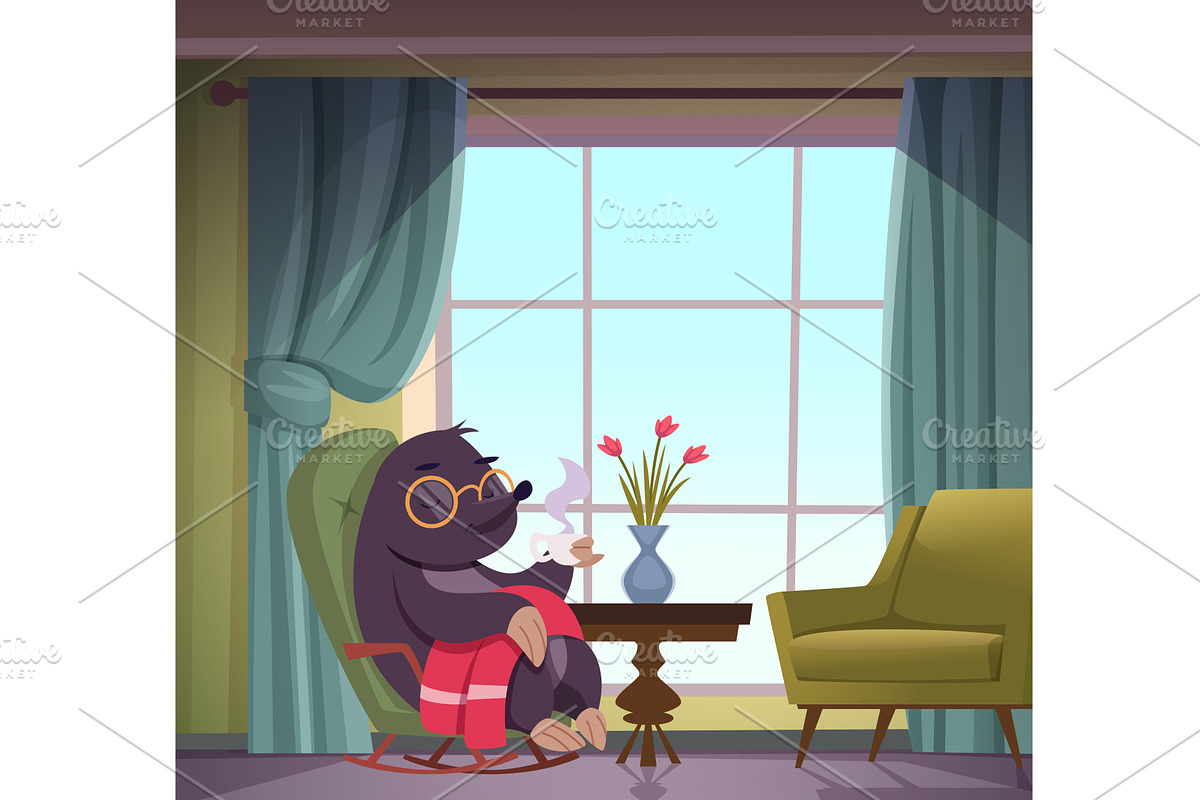 Mole relaxing. wild cartoon animal, an Animal Illustration by Onyx