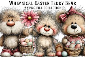 Whimsical Easter Teddy Bear Clipart, an Illustration by Dream Creation