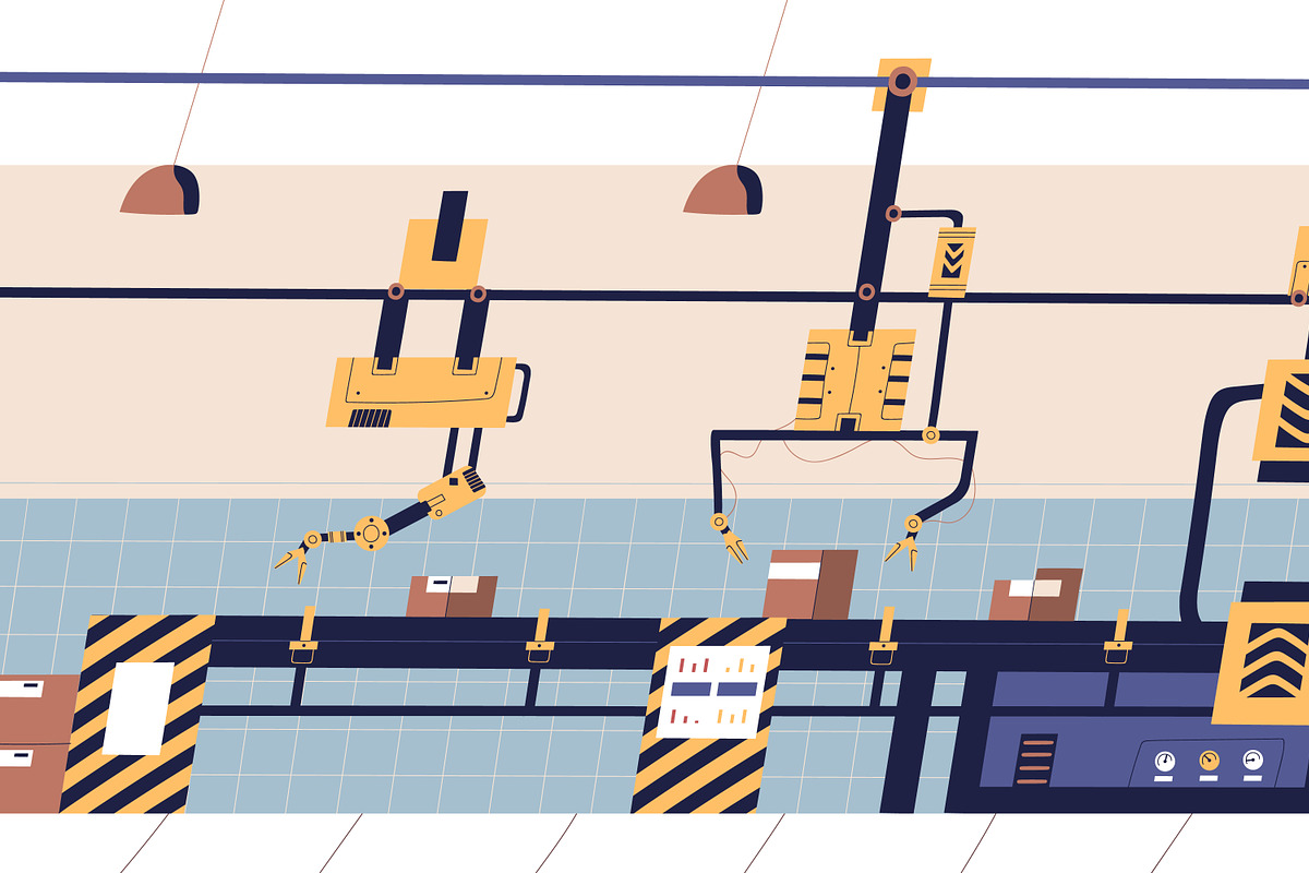 Factory industrial line, conveyor, a Technology Illustration by Good Studio (Photo 2 of 3)