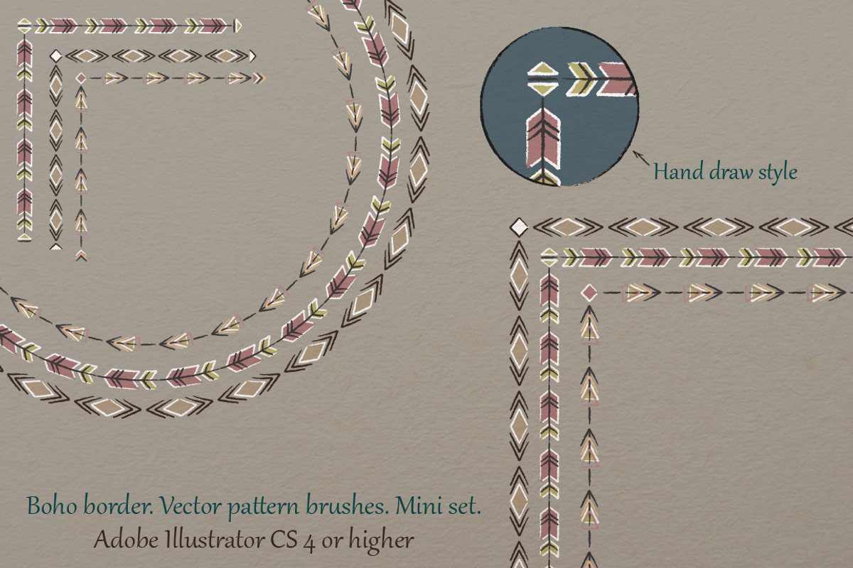 Boho border vector pattern brushes, a Brush Add-On by NatalyaZelenova