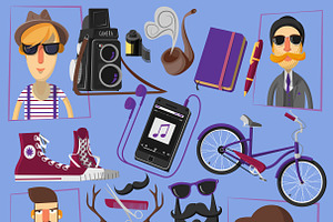 Hipster Flat Icons Composition