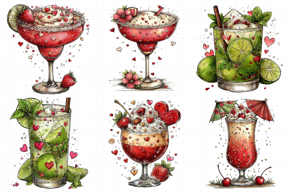 Valentine Whimsical Cocktail Clipart, an Illustration by Daily.Designs (Photo 5 of 7)