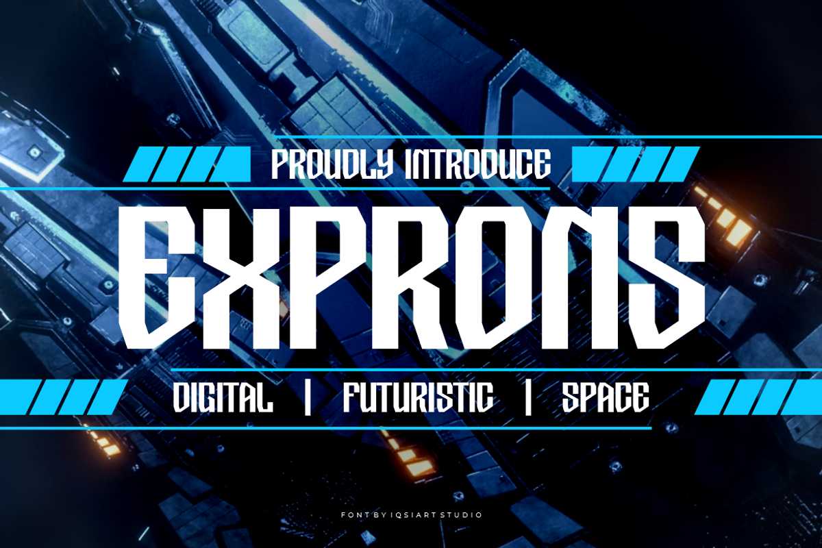 Exprons - Futuristic Space Font, a Sans Serif Font by Iqsiart Studio (Photo 1 of 7)