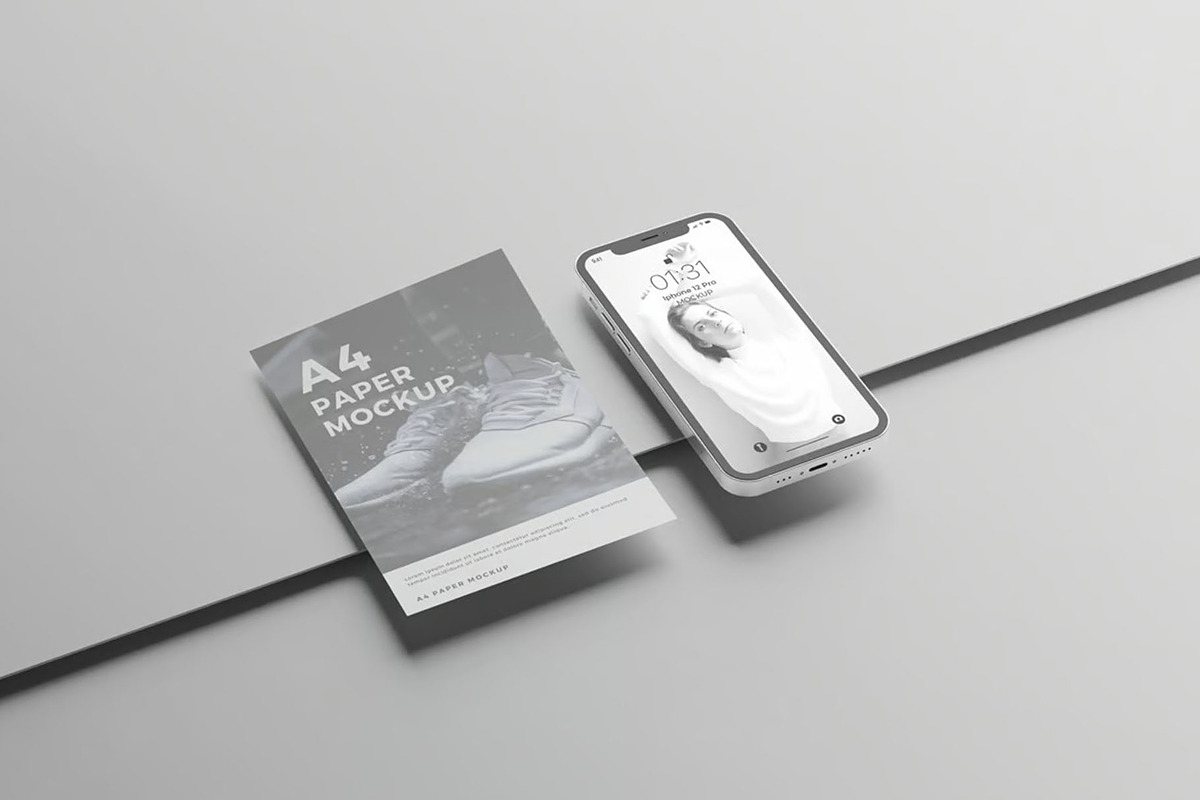 Phone & A4 Paper Mockup, an Advertising Mockup by Se٧enStudio (Photo 2 of 3)