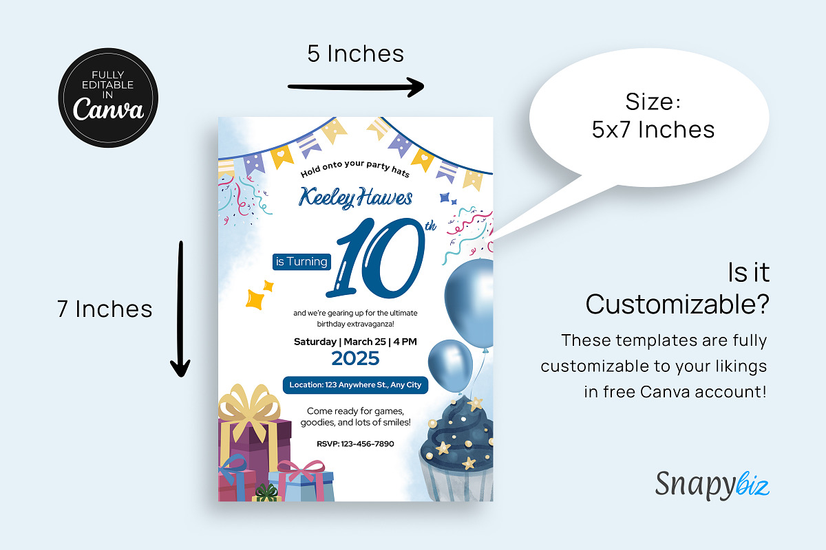 10th Birthday Invitation Canva Temp, an Invitation Template by Snapybiz (Photo 6 of 10)