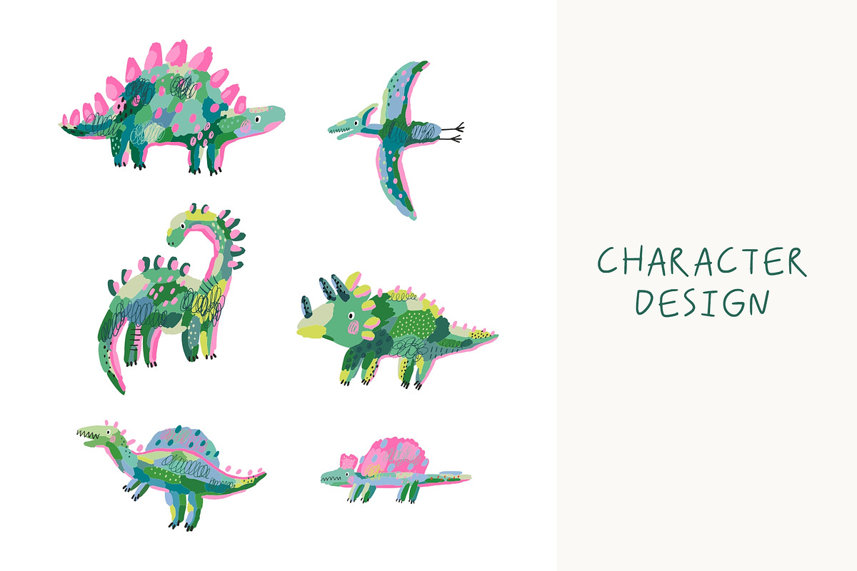 Abstract Hand Drawn Dinosaurs, an Animal Illustration by Barkova Nadya (Photo 2 of 8)