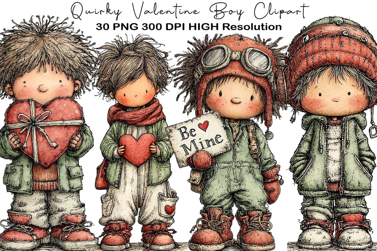 Quirky Valentine Boy Clipart, an Illustration by Black Bird Studio (Photo 1 of 6)